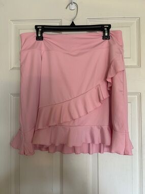 Pink Ruffle Tiered Women's Skort with shorts underneath